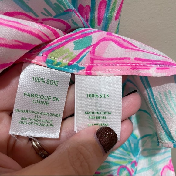 Lilly Pulitzer Oh Shello Dusk Racerback Silk Tank Top Pink Blue size XXS - Picture 8 of 8
